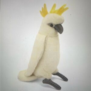 Hansa White Cockatoo Parrot Bird 16” Stuffed Animal Toy White and Yellow Stands